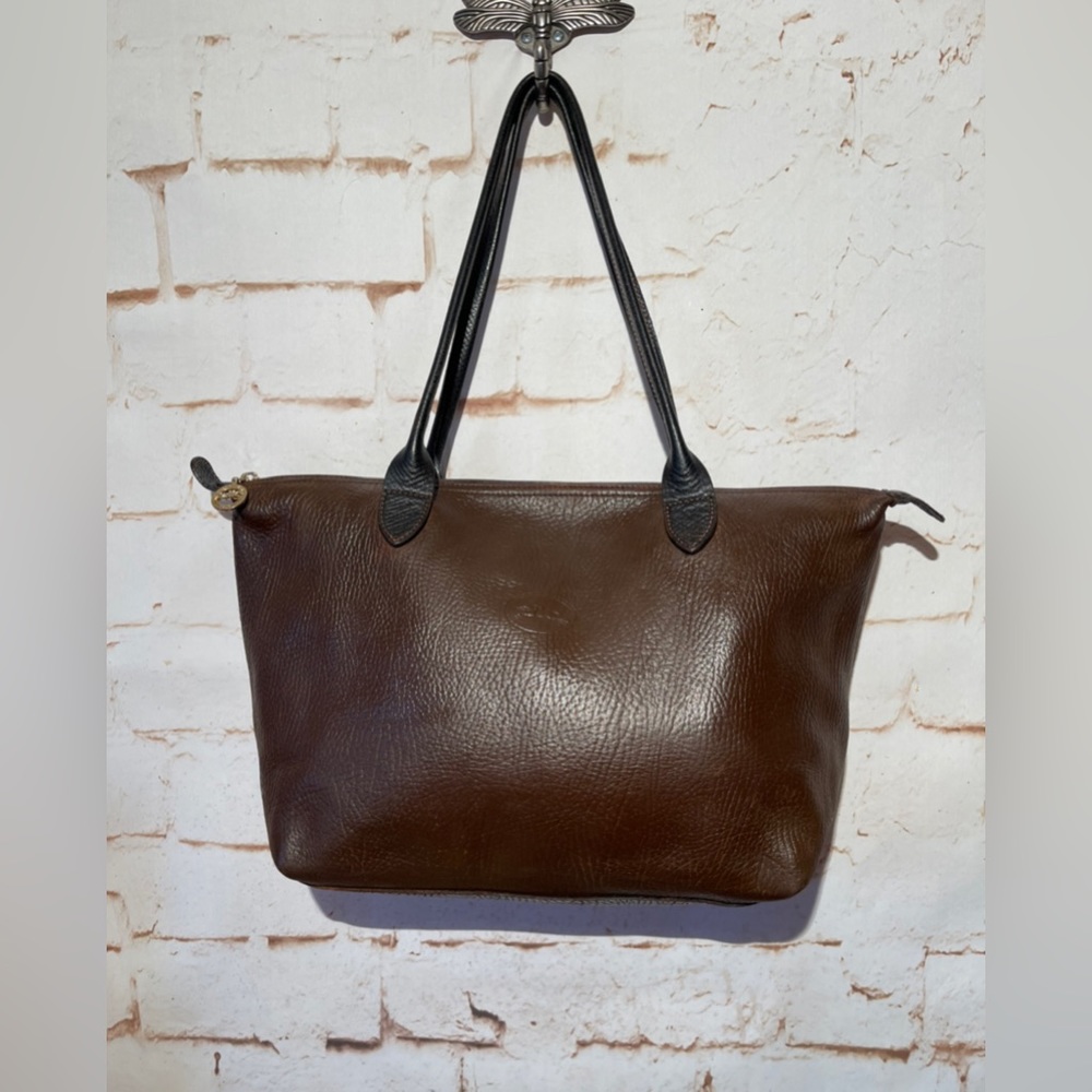 Vintage Longchamp Dark Brown Leather Tote